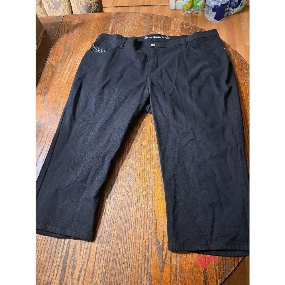 New 20W Medium Lee Classic Fit Black Embellished Capri Pedal Pushers Denim Jeans